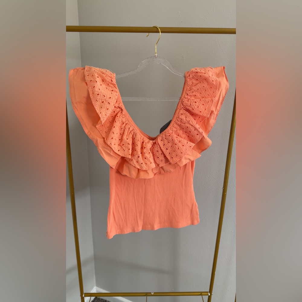 Ruffled Eyelet Orange Top
